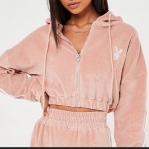 Missguided x Playboy cropped velour hoodie